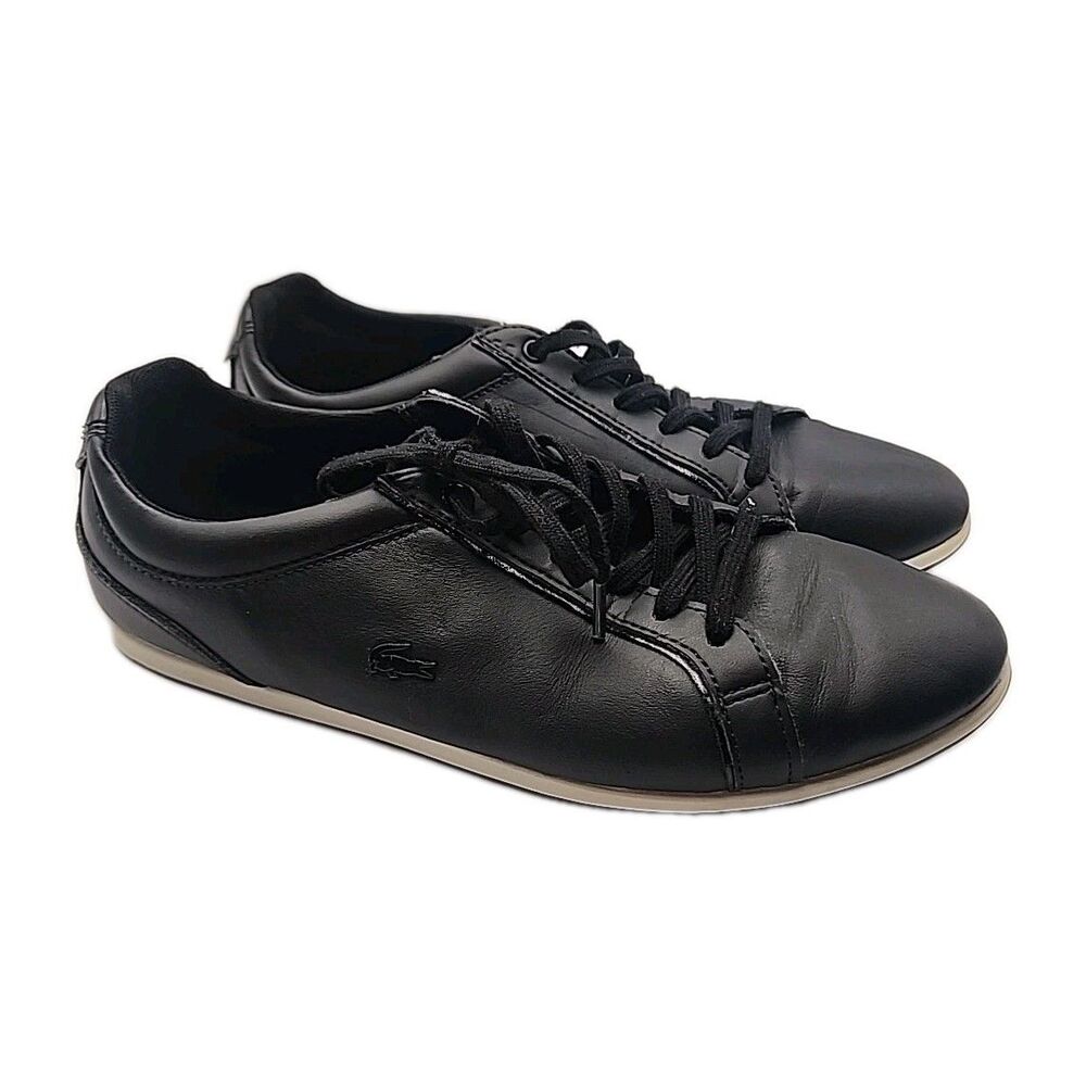 Lacoste Rey Sneakers Womens Size 8 Black Leather Derby Logo Lace Up Shoes